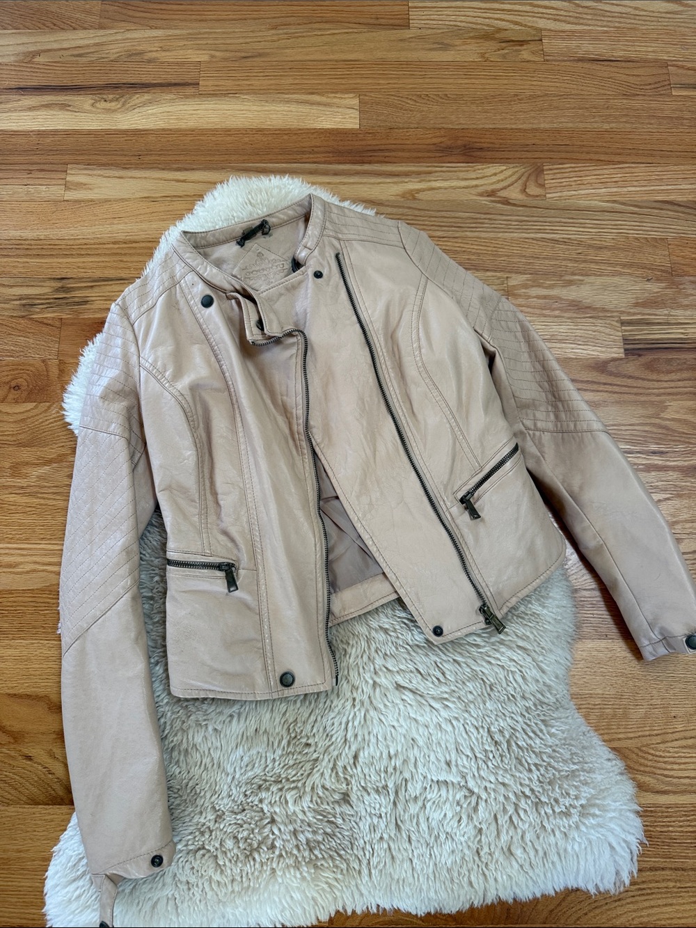 Jou Jou Blush-Tan Leather Moto Jacket